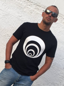Mens Black T- shirt with white circle Print. custom design that_kiwi New zealand streetwear label