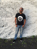 Mens Black T- shirt with white circle Print. custom design that_kiwi New zealand streetwear label